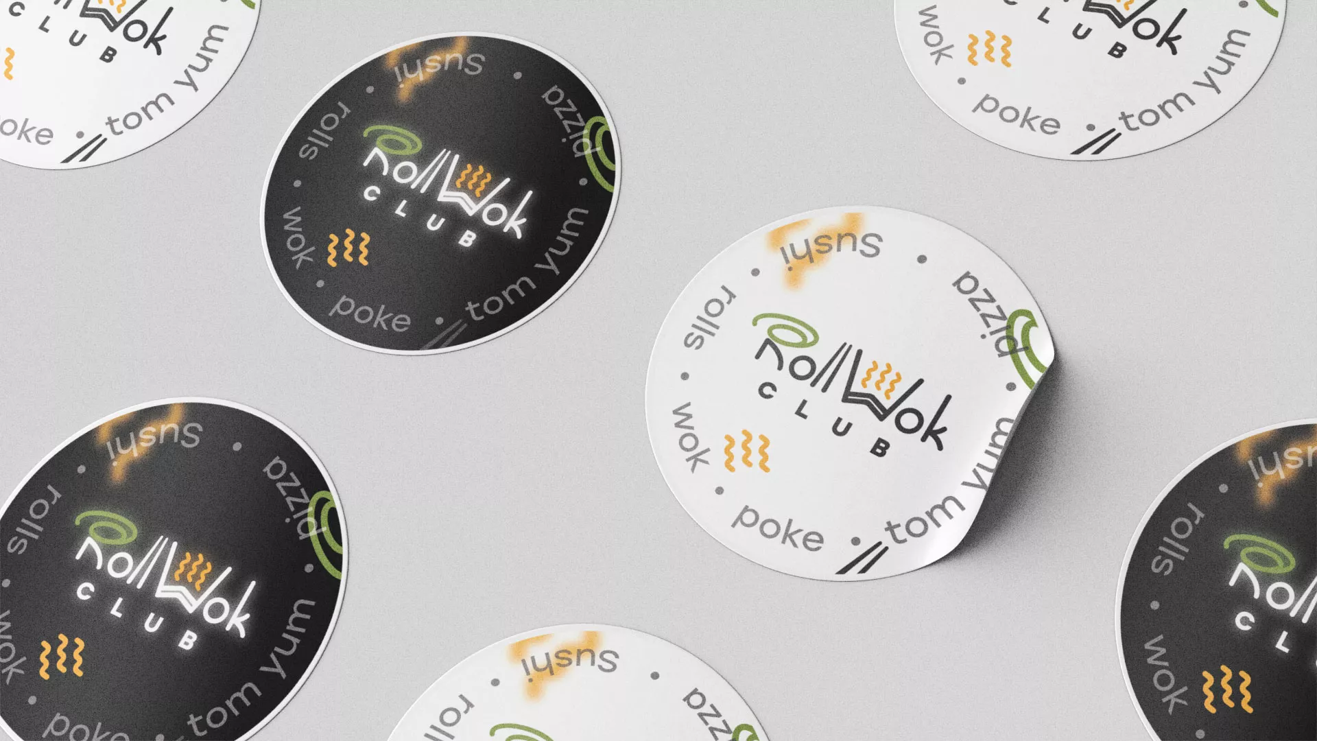 Разработка наклеек для суши-бара «Roll Wok Club» в Ливнах